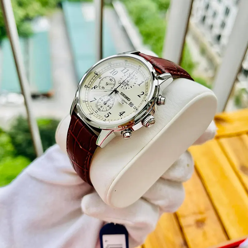 Seiko Chronograph Quartz Beige Dial Men's Watch- SNDC31P1